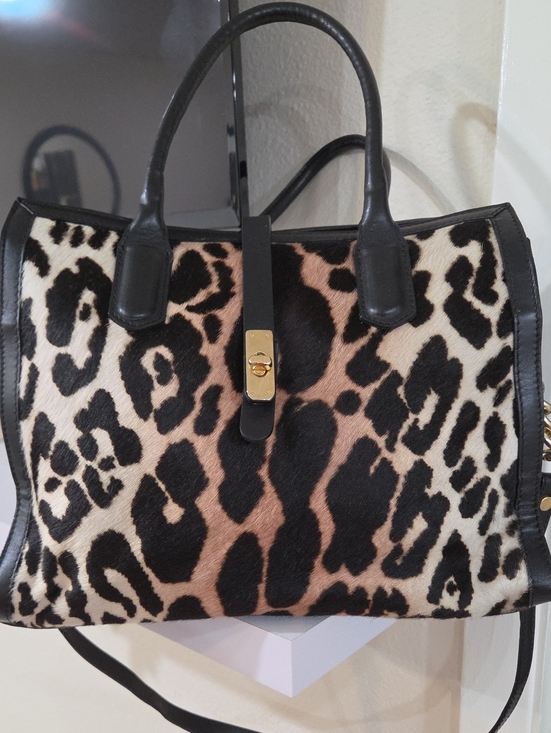 Cavalcanti Handbags - Cavalcanti Italian Leopard Print Top-Handle Tote Bag with Black Trim